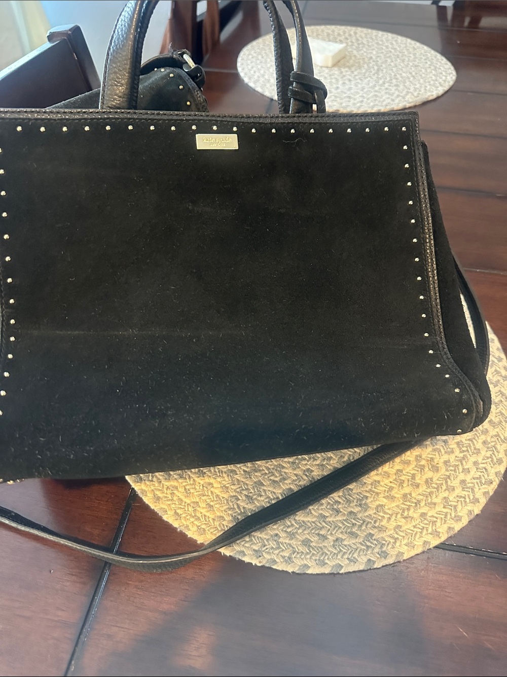 kate spade Black Suede Stud-Trim Satchel